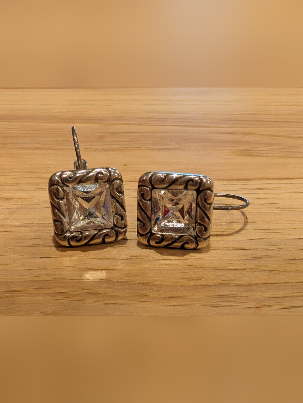 Source Unknown Silver-Tone Square Crystal Filigree Drop Earrings